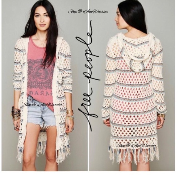 Free People XS Hood Stripe Fringe Maxi Duster Cardigan - Picture 4 of 7